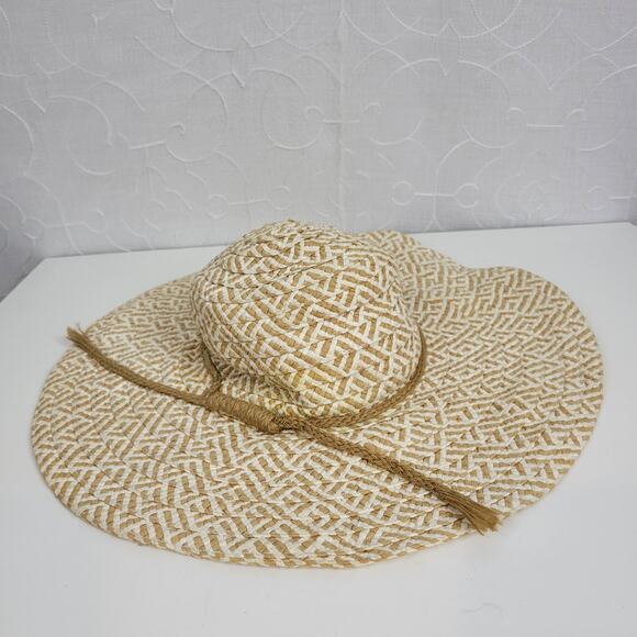 Tropical Trends Womens Beach Pool Hat Brown Wide Brim Floppy Woven Packable - Picture 1 of 7